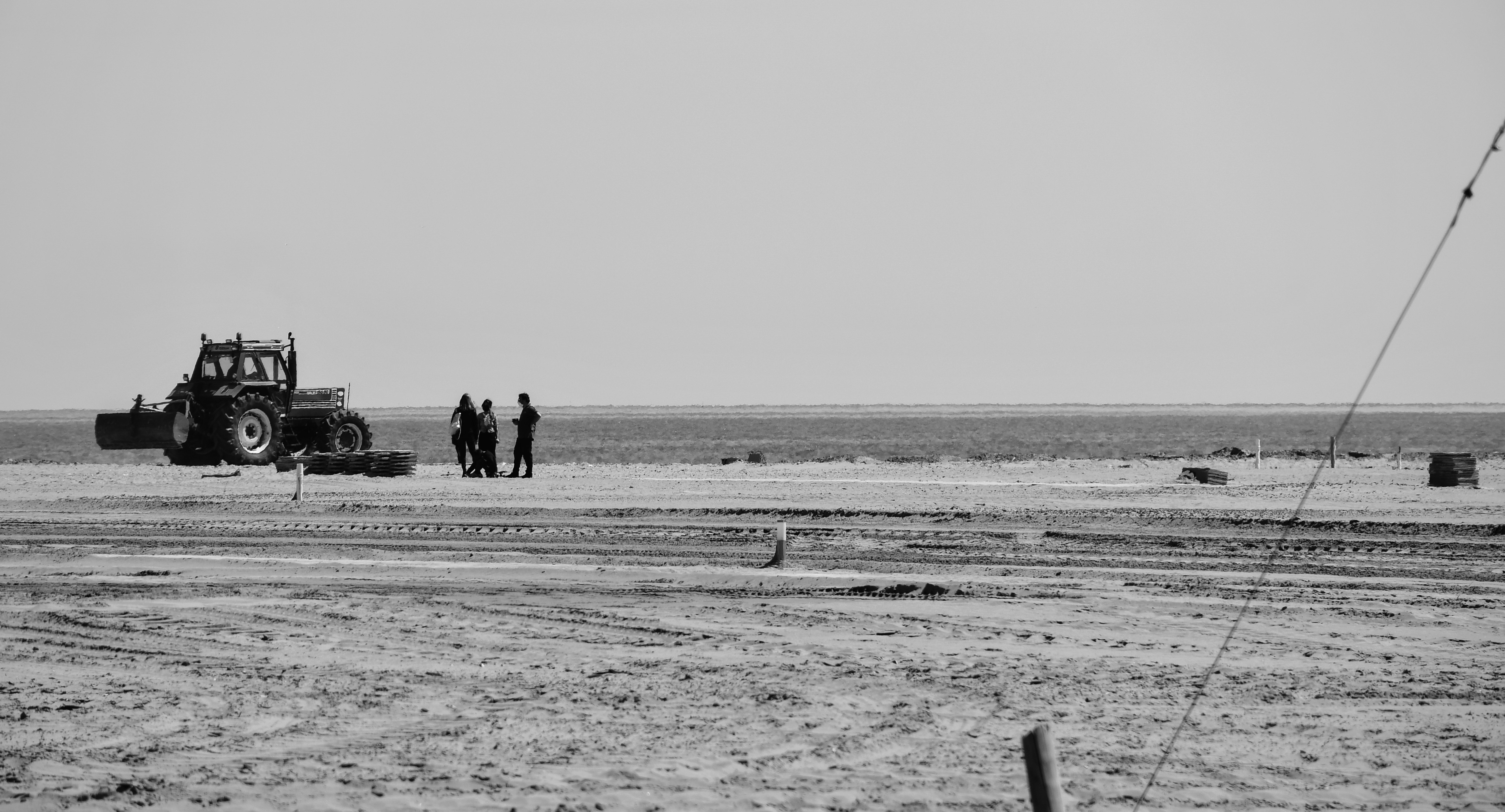 grayscale photo of people walking on beach